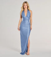 Darla Halter Open Back Bow Slit Formal Dress