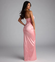 Brianna Satin Strapless High Slit Column Dress
