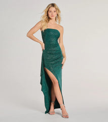 Vivienne Strapless Slit Glitter Formal Column Dress