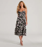 Elevated Occasion Sweetheart Floral A-Line Midi Dress