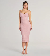 In For Romance Lace Mesh Bodycon Midi Dress