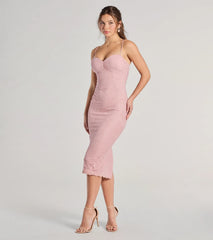 In For Romance Lace Mesh Bodycon Midi Dress