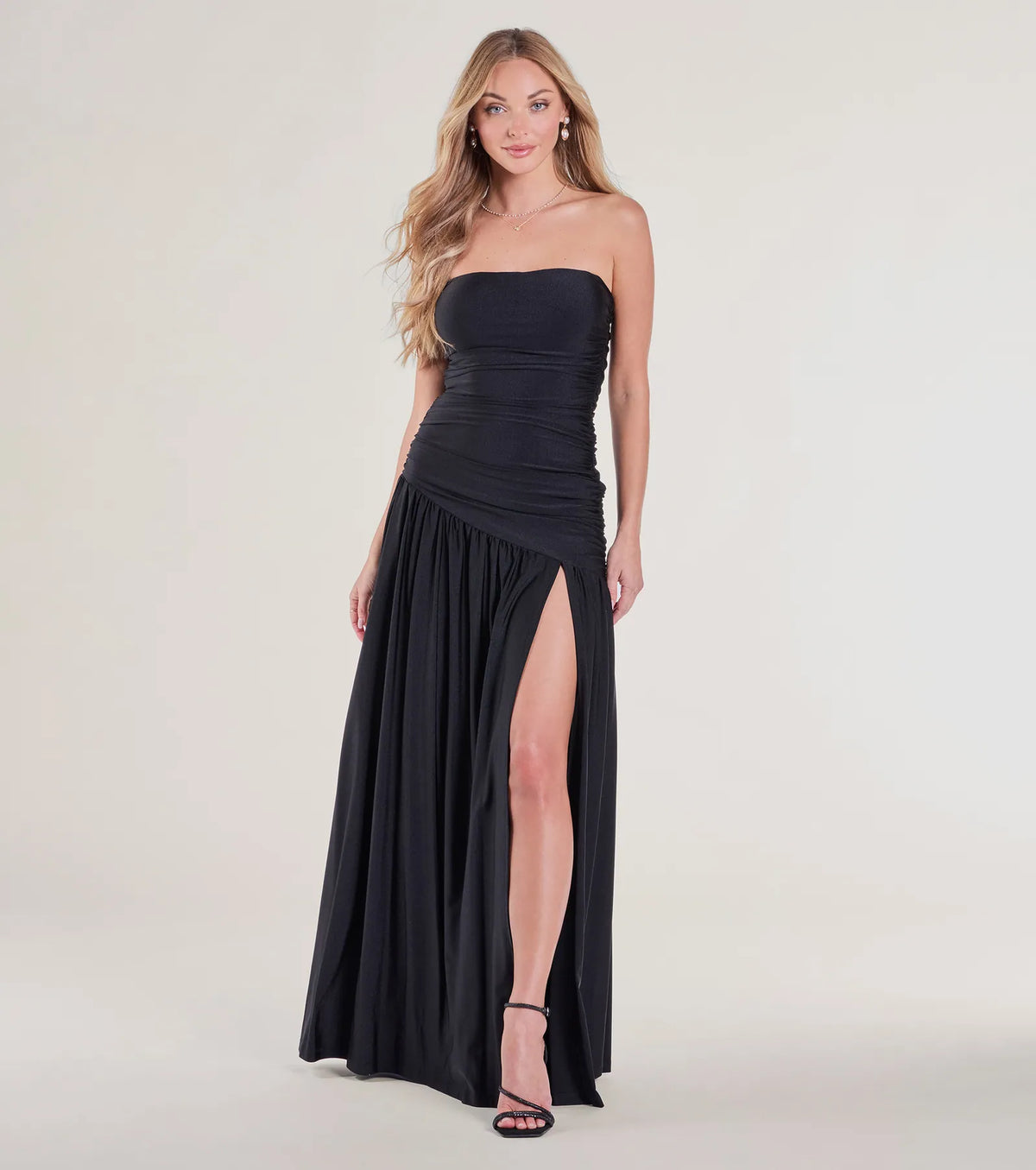 Lindsey Strapless Slit A-Line Formal Dress