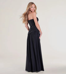 Lindsey Strapless Slit A-Line Formal Dress