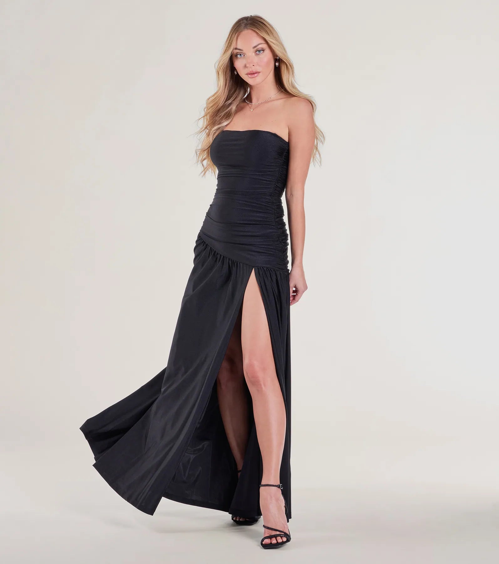 Lindsey Strapless Slit A-Line Formal Dress