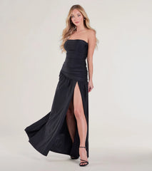 Lindsey Strapless Slit A-Line Formal Dress