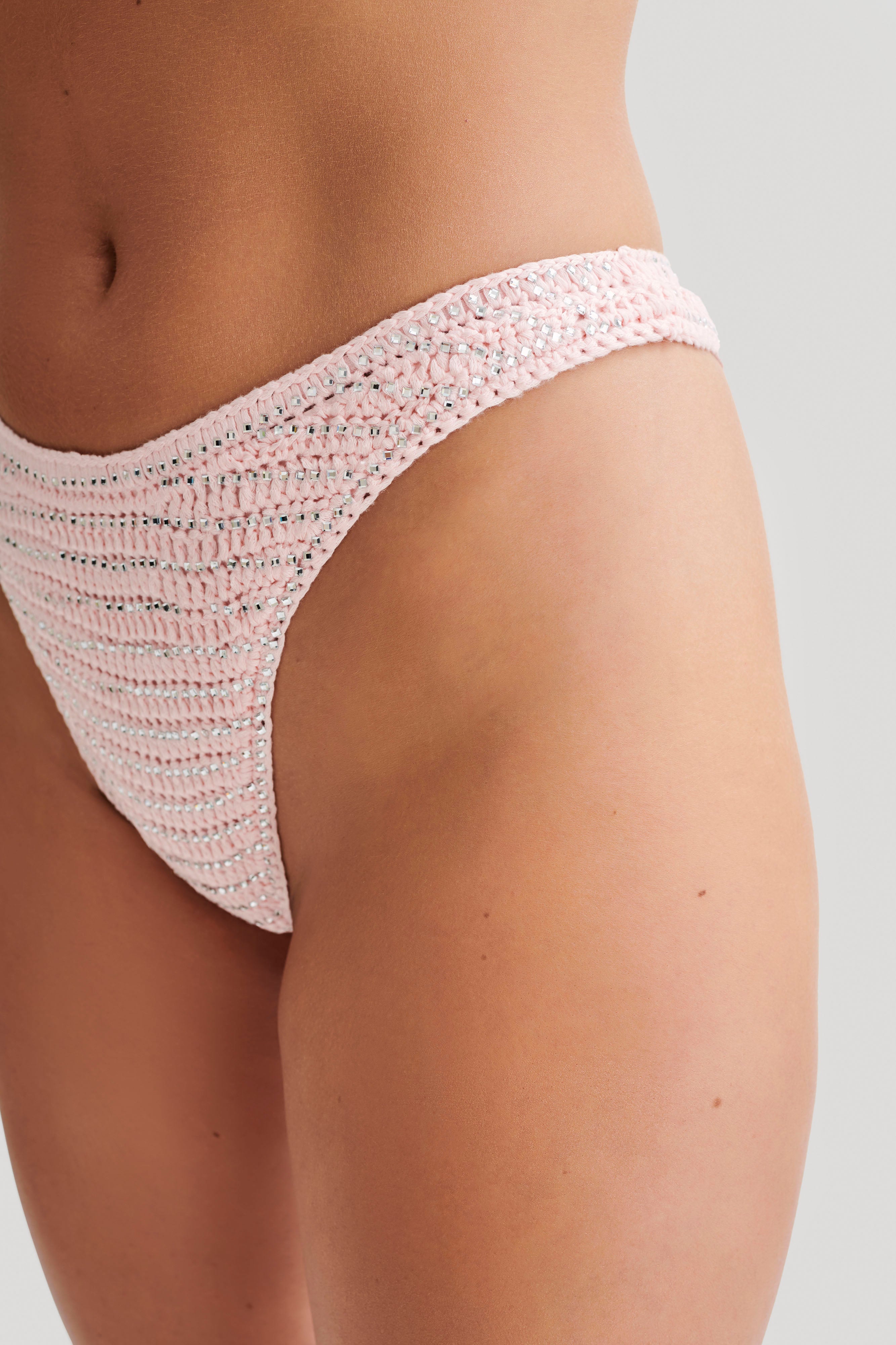 Verity Embellished Knit Bikini Bottom - Candy Pink