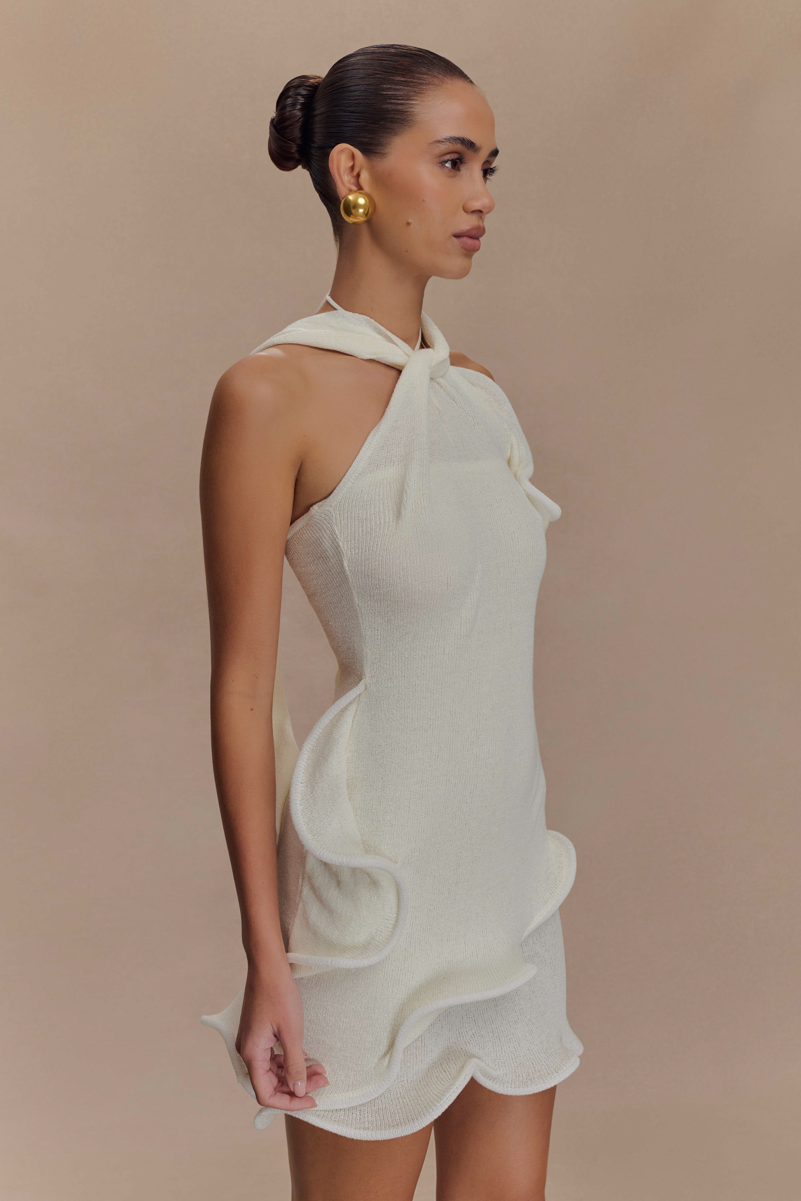 Caprice Halter Knit Mini Dress - White